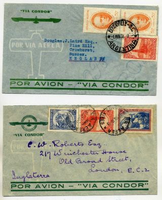 Argentina 1938 Trio Of Commercial Airmail Covers To Uk Incl One From Dixonville