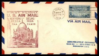 Mayfairstamps Us First Flight Cover 1948 York To India Fam 18 Cover Wwb90031