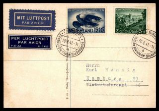 Netherlands Groningen August 30 1941 Air Mail Hitler Postcard To Hamburg