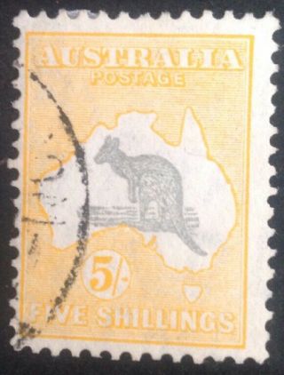 Australia 1915 5 Shillings Grey & Yellow Kangaroo Stamp Vfu