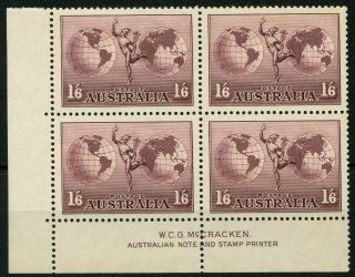 Australia Sg 153a 1934 - 48 1s6d Dull Purple Mccracken Imprint Block Um Cat £44.  00