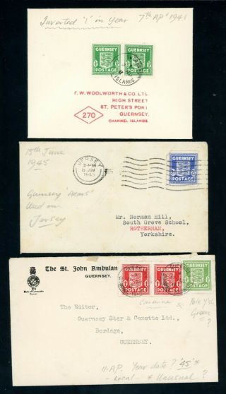Guernsey Arms Wwii Occupation Covers (3) (au127)