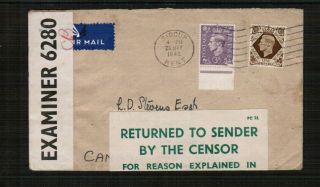 Great Britain 1942 King George Vi Censor Cover