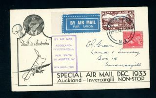 Zealand Pilot Signed Air Mail Flight Cover From Auckland Non Stop (s706)