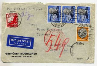 Germany 1935 Frankfurt Zeppelin Cover To Argentina Rare High Value Franking