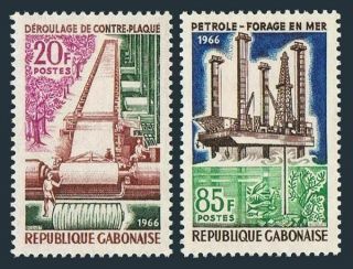 Gabon 197 - 198,  Mnh.  Michel 251 - 252.  Economic Development,  1966.  Timber Industry,  Oil.