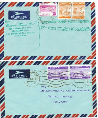 Bangladesh 1974 - 5 upgraded 2 postal stationery & 2 aimail cover to Finland 2
