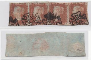 Lot:31145 Gb Qv 1841 1d Red Brown Imperf Strip Of 4 Maltese Cross Cancelled