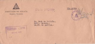 1937 Nicaragua Official Mail Police To Anther Police Officer In Reno Nevada D