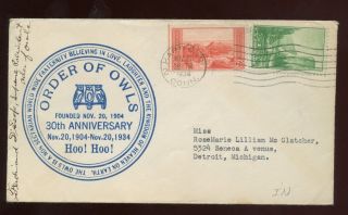 Us England Event Cover (order Of Owls 30th Anniversary) 1934 Hartford,  Conn