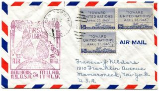 Trans World Airways Twa First Flight York - Milan Italy 1950