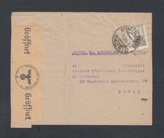 Spain 1940s Wwii Germany Censored Cover Front Madrid To Paris France