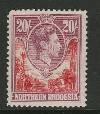 Northern Rhodesia 1938 George Vi 20/ - Carmine - Red & Rose - Purple Sg 45 Mnh.