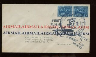 Us Ffc First Flight Cover 1926 Freso To Los Angeles,  Calif With Franking