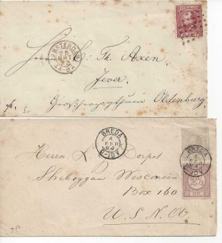 1873 1894 Two Covers Netherlands Uprated Postal Stationery Breda & Amsterdam