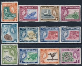1957 - 1963 Pitcairn Islands Qeii Definitives Set Of 12 Fine Mnh Our Ref E
