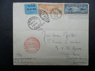 United States 1934 Airmail Cover San Diego To Berlin Via Paris.  Sg 628,  Sg 685.