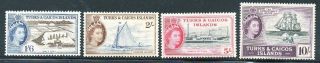 Turks And Caicos 1957 High Values 1/6d - £1 Sg 247 - 250 Very Light Hinge