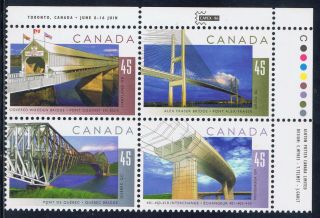 Canada 1573a (3) 1995 4 X 45 Cent Canadian Bridges - Upper Right Plate Block Mnh