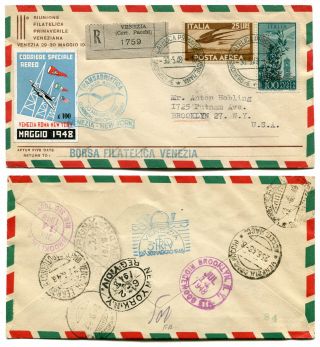 Italy Italia Corriere Speciale Aereo Maggio 1948 Venezia,  York Airmail Cover
