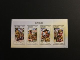 St.  Thomas & Prince.  Boy Scout Stamp Sheet Of 4.  Sc 2753.  1014.  Mnh.  Cv $10.  00.