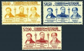 Ecuador 615 - 617,  Mnh.  Michel 938 - 940.  Postal Congress:americas - Spain,  1957.