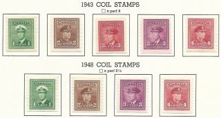 1943 Canada Coils,  Scott 263 - 267,  278 - 281,  Mlh,  Cv $82