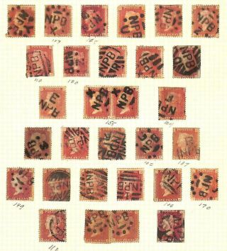 Great Britain Scott 33 (x30) Stamps Npb Newspaper Branch Cancels (1864)