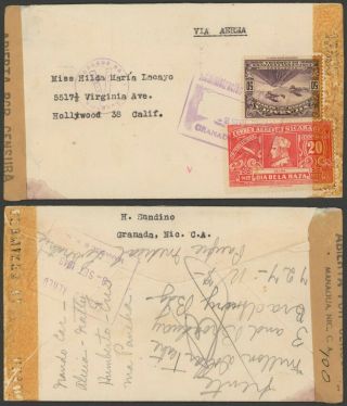 Nicaragua Wwii 1943 - Air Mail Cover To Hollywood Usa - Censor 30221/6