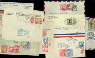 8 Colombia Stamp Cover Airmail 1940s - 50s Christmas Seal L A Overprint Lot E28