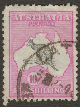 Australia 1922 Kgv Roo 10sh Grey,  Aniline Pink Wmk Nar Crown Sg43b Faults