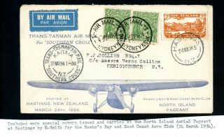 Zealand - Australia 1934 Southern Cross Hastings Flown By K Smith (s410)