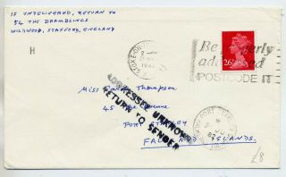 Falkland Islands 1982 Incoming Conflict Period Cover With Good Rts Instructional