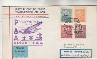 Macau First Flight To China Trans - Pacific Airmail Cover