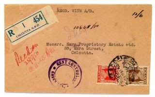 1950 India Registered Cover From Calcutta Controller To Ezra