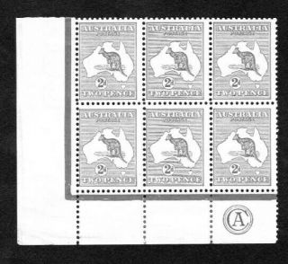 Australia Kangaroo Stamps 2d Two Pence Corner Margin Block Of 6 With Ca Monogram