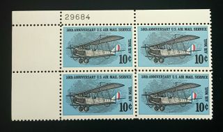 1968 Airmail Plate Block C74 Mnh Us Stamps 50th Anniversary Airmail Biplane