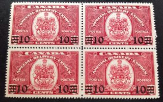 Canada 1939 Block Of 4 10 Cent On 20 Cent Scarlet Stamps Mnh