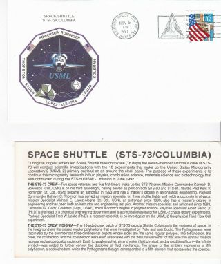 Sts - 73 Columbia Kennedy Space Center Florida Nov 5 1995 With Insert Card