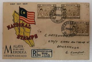 Fdc / Private First Day Cover Issue 1957 Merdeka Malaya - National Stamps
