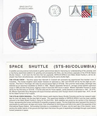 Sts - 80 Columbia Kennedy Space Center Florida Dec 7 1996 With Insert Card