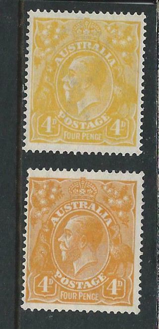 Australia 1914 - 20 4d Lemon - Yellow & Pale Orange - Yellow Mm Sg 22b/c Cat £195