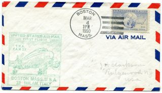 Trans World Airways Twa First Flight Boston Massachusetts - Milan Italy 1950