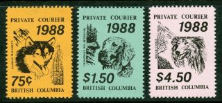 Weeda Canada B19 - B21 Vf Mnh Set Of 3,  1988 Bc Private Courier Local Labels Cv $8