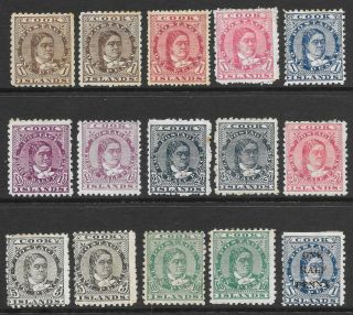Pre Dec,  Pacific,  Cook Islands,  Queen Issues X15,  Mh,  Various Printings,  Cv$500,  2313