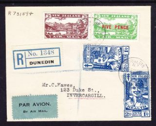 1931 - Registered Airmail Cover From Dunedin To Invercargill,  " Christmas Air Mail "