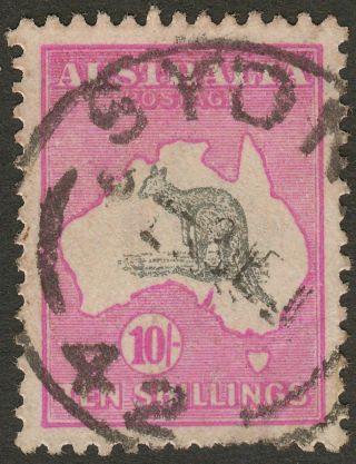 Australia 1918 Kgv Roo 10sh Grey,  Bright Aniline Pink Sg43a Cat £325 Fault