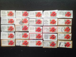 Gb Stamps 46 Different Poppy Post And Go Labels With High / Open Values