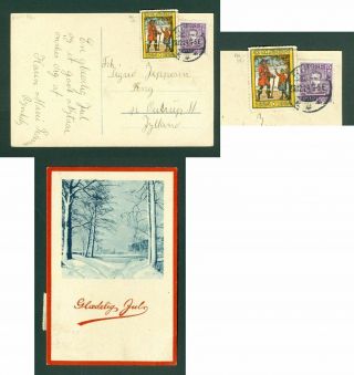 Denmark.  Christmas Card 1924 Seal,  15 Ore Post 300 Year Anniv.  Cancel: Rynkeby