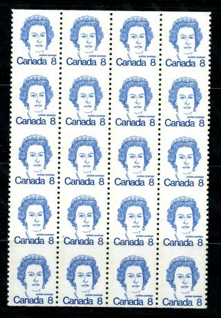 Weeda Canada 604 Vf Mnh Coil Block Of 20,  8c Royal Blue Qeii Caricature